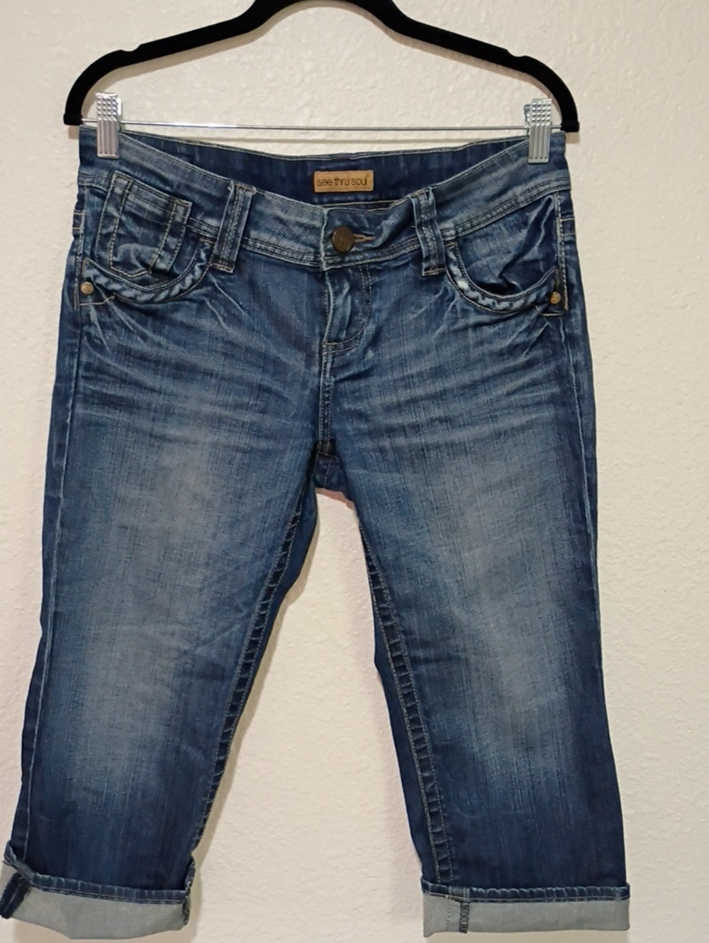 See Thru Soul Blue Cropped Roll-Cuff Jeans